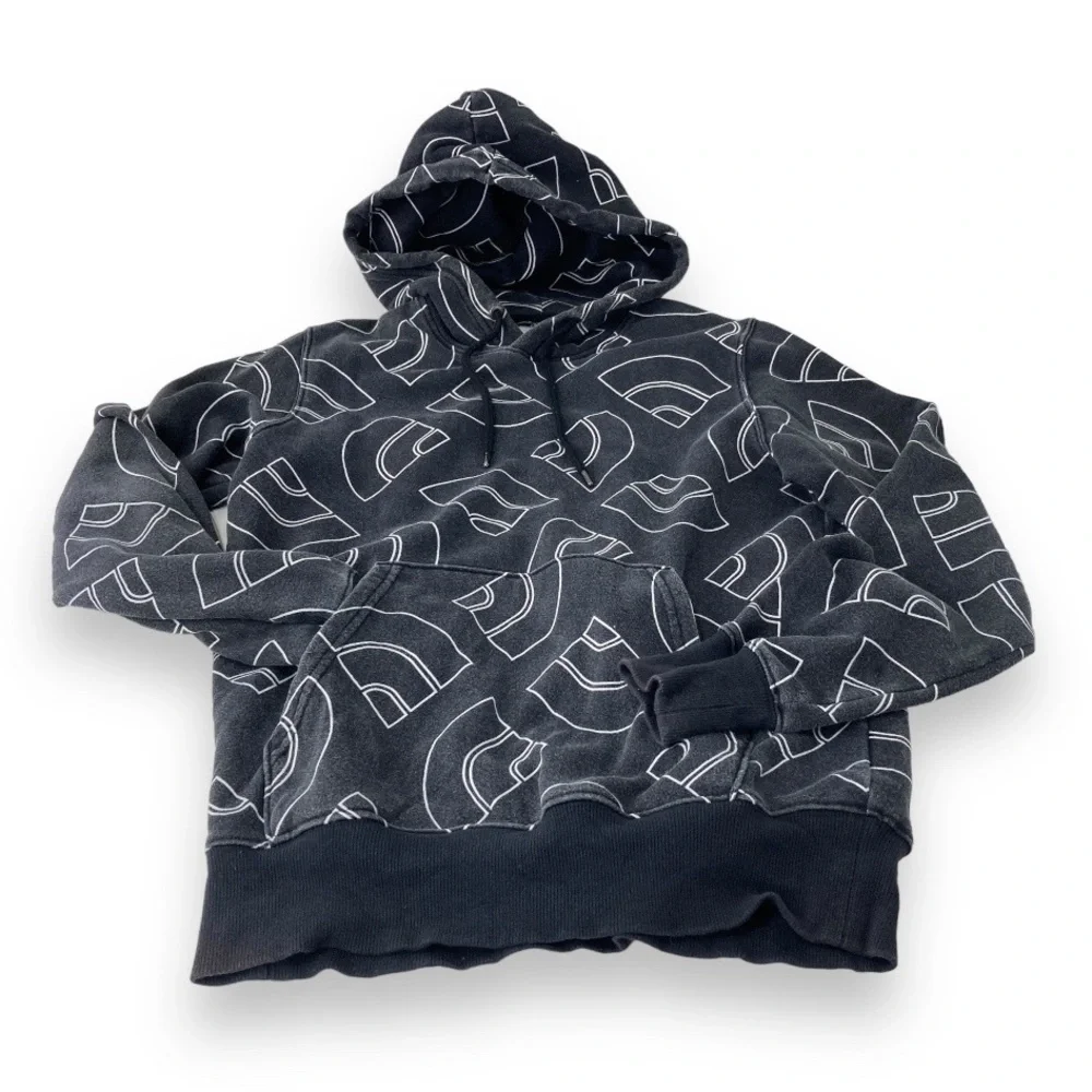 The North Face Hoodie Mens Black White All Over Print AOP Pullover Sweater S